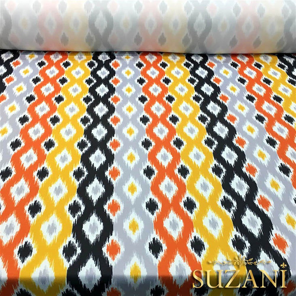 Turuncu Sarı İkat Kumaş