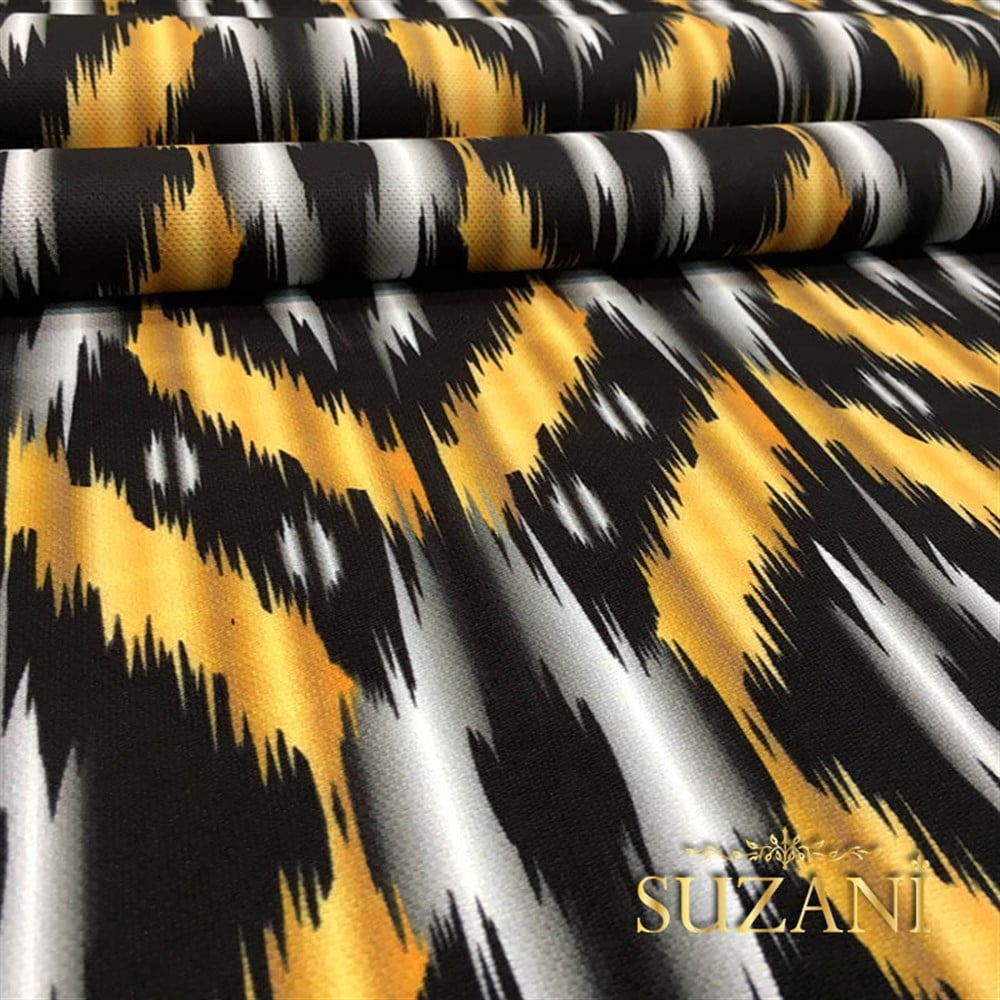 Turuncu Siyah İkat Kumaş