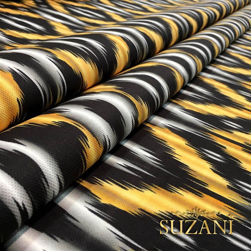 Turuncu Siyah İkat Kumaş