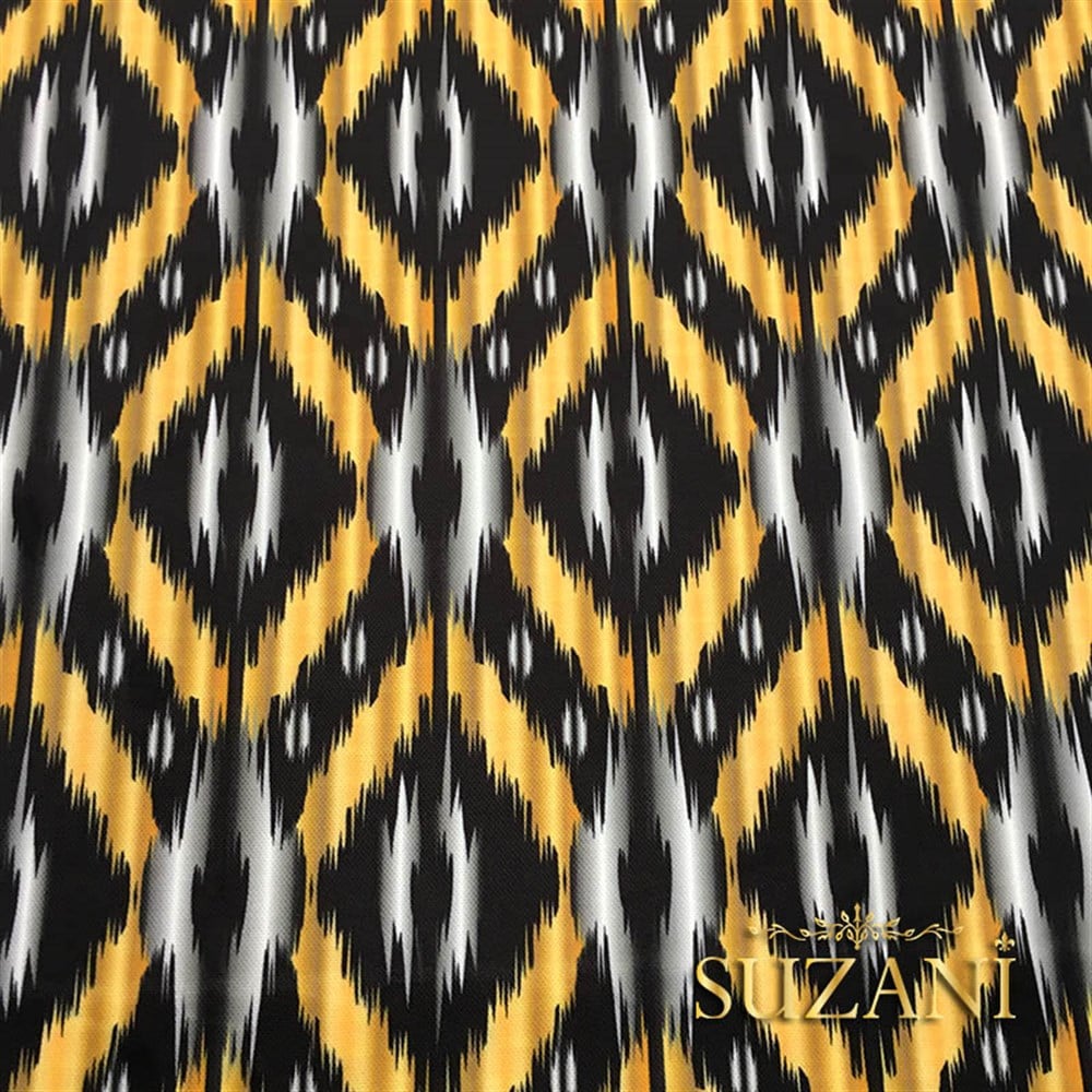 Turuncu Siyah İkat Kumaş