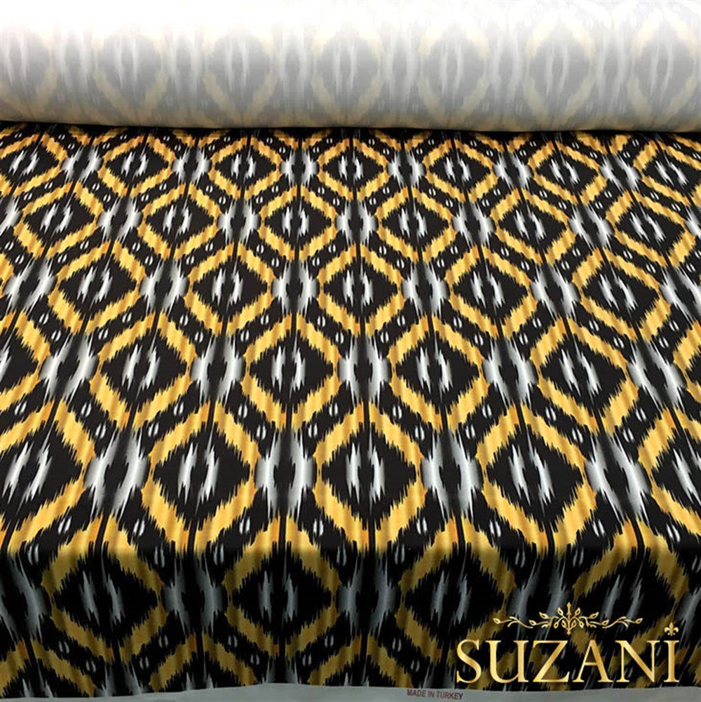 Turuncu Siyah İkat Kumaş