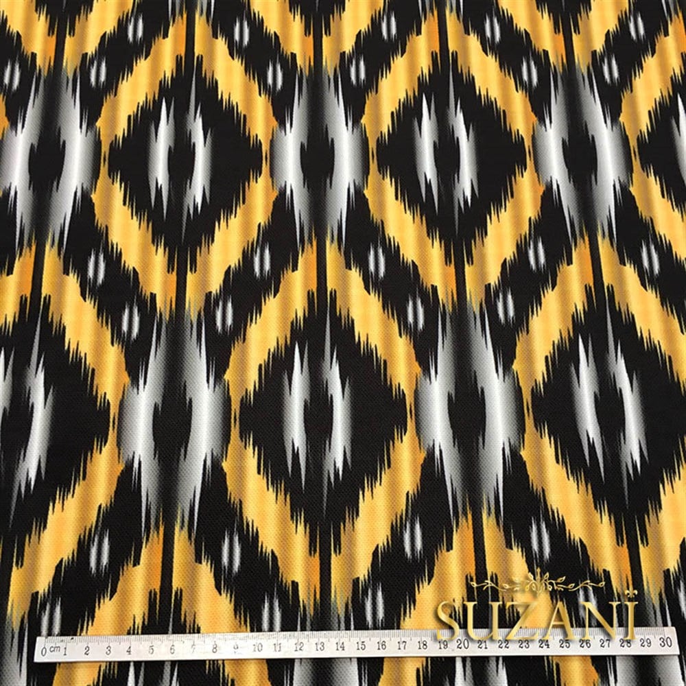 Turuncu Siyah İkat Kumaş