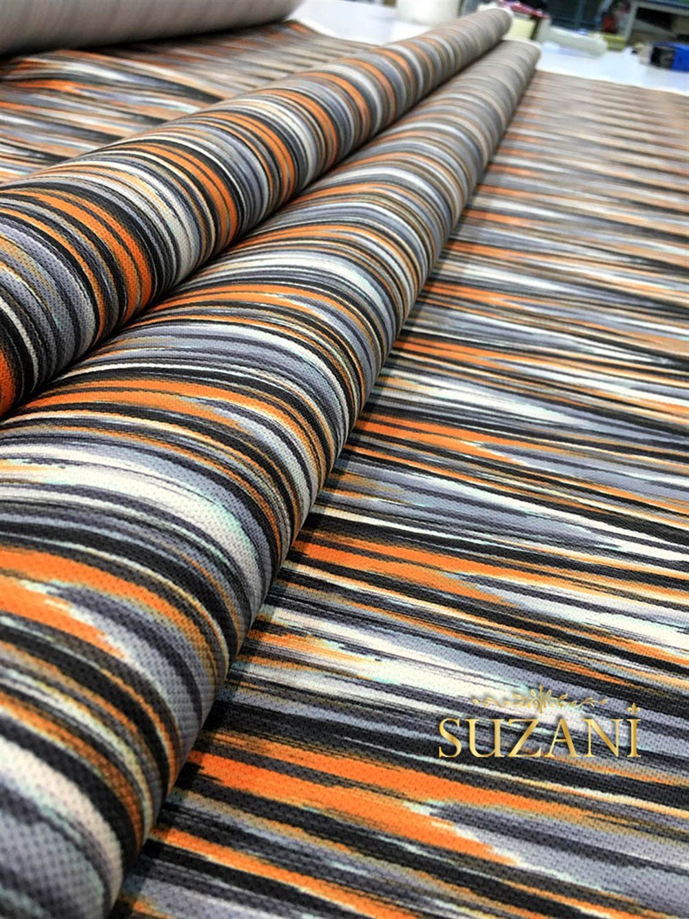 Turuncu Siyah Zİgzag İkat Kumaş