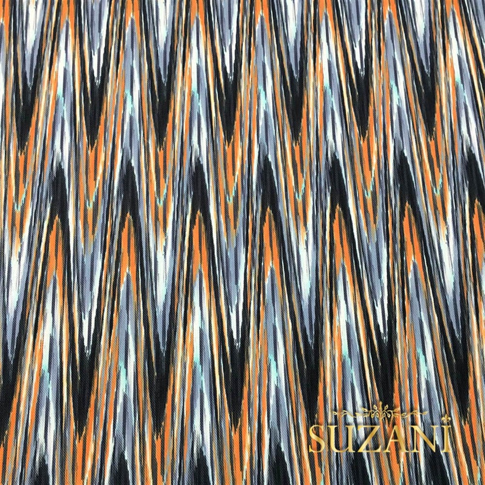 Turuncu Siyah Zİgzag İkat Kumaş