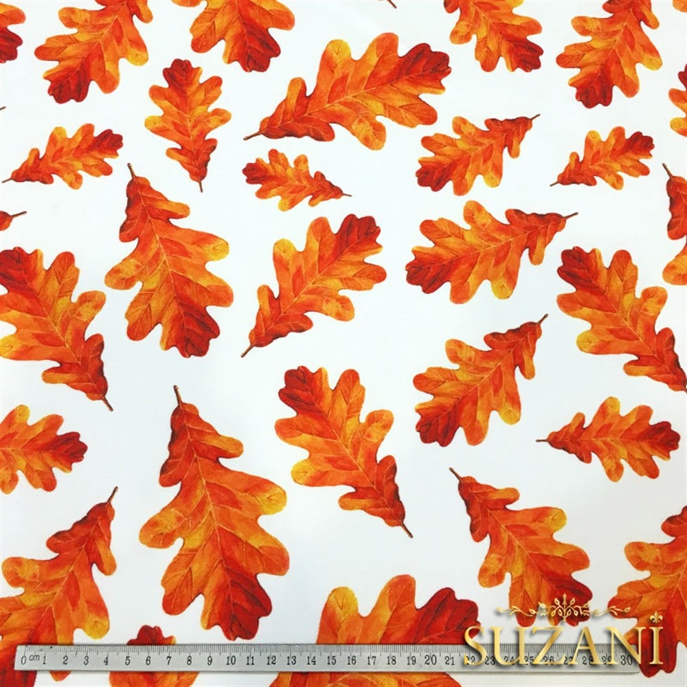 Turuncu Sonbahar Yaprakları Desenli Kumaş