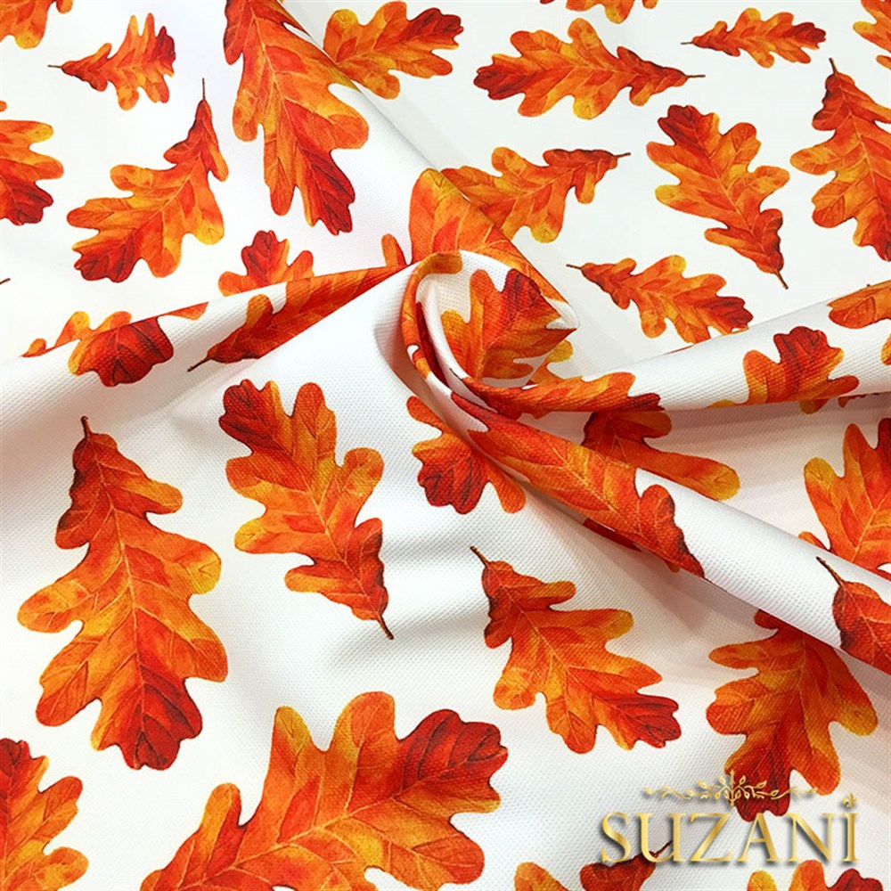 Turuncu Sonbahar Yaprakları Desenli Kumaş