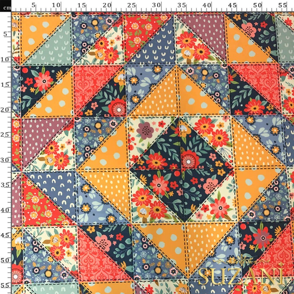 Üçgen Kırkyama Desenli Dijital Baskılı Kumaş