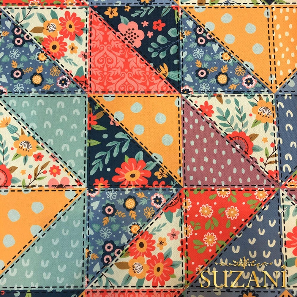 Üçgen Kırkyama Desenli Dijital Baskılı Kumaş