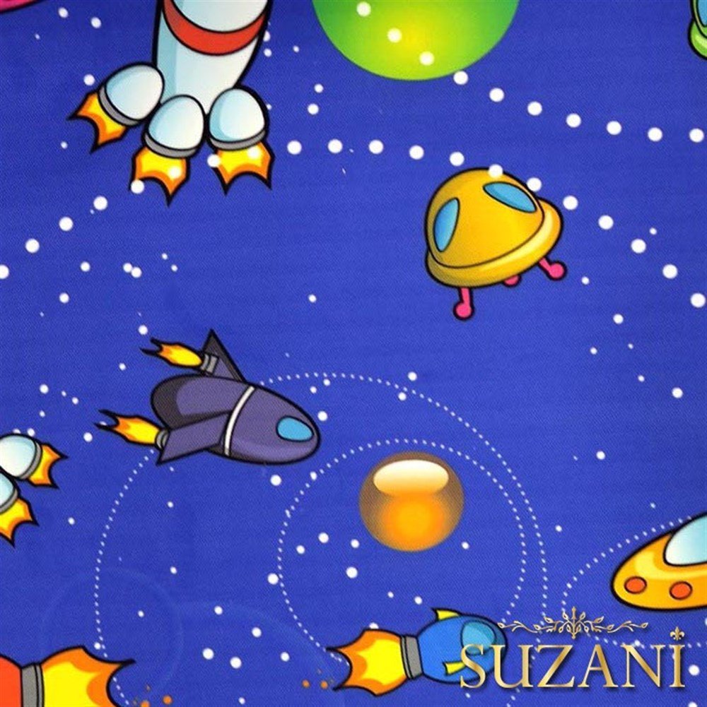 Uzay Desenli Çocuk Kumaşı
