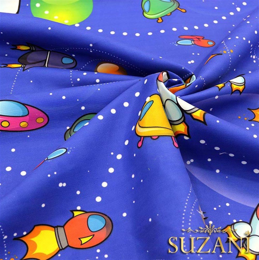 Uzay Desenli Çocuk Kumaşı