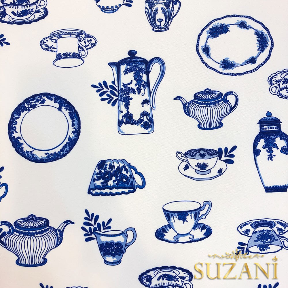 Vintage Bleu Blanc Desenli Dijital Baskılı Kumaş