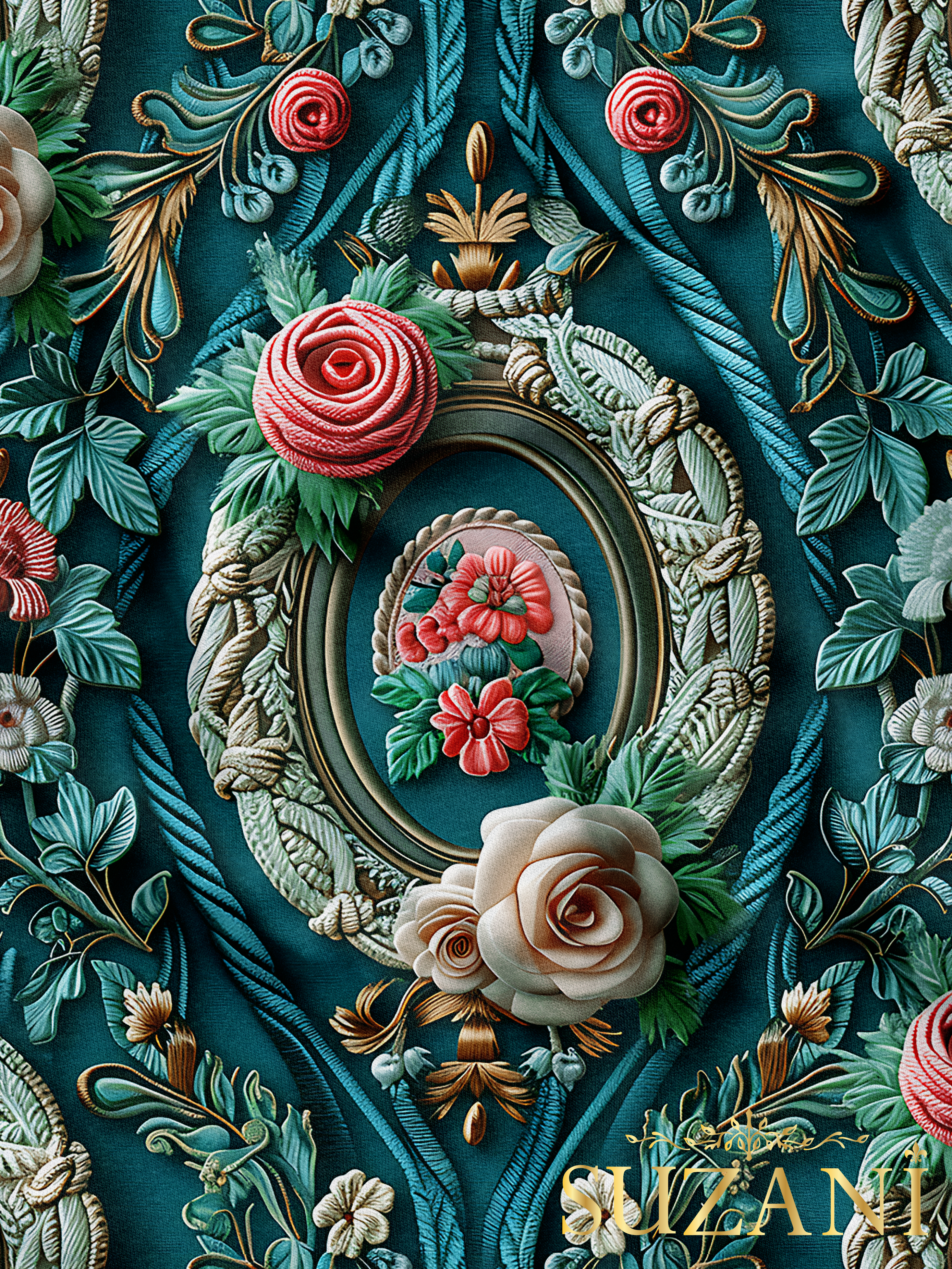 Vintage Çiçek Desenli Dijital Baskılı Kumaş