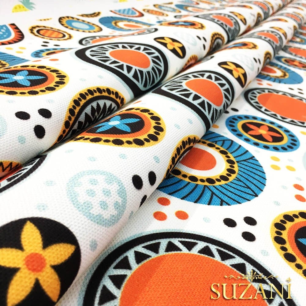 Vintage Çiçekli Daireler Desenli Kumaş