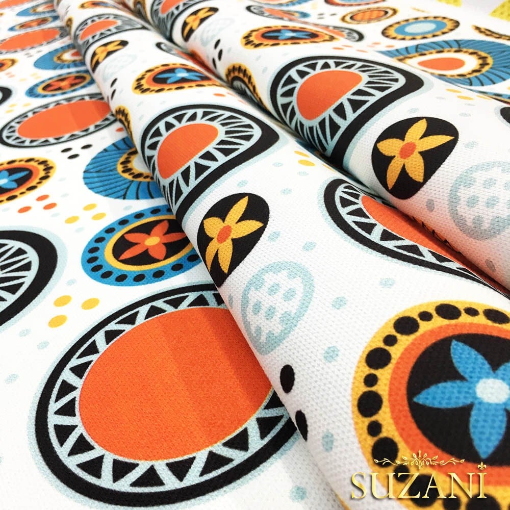 Vintage Çiçekli Daireler Desenli Kumaş