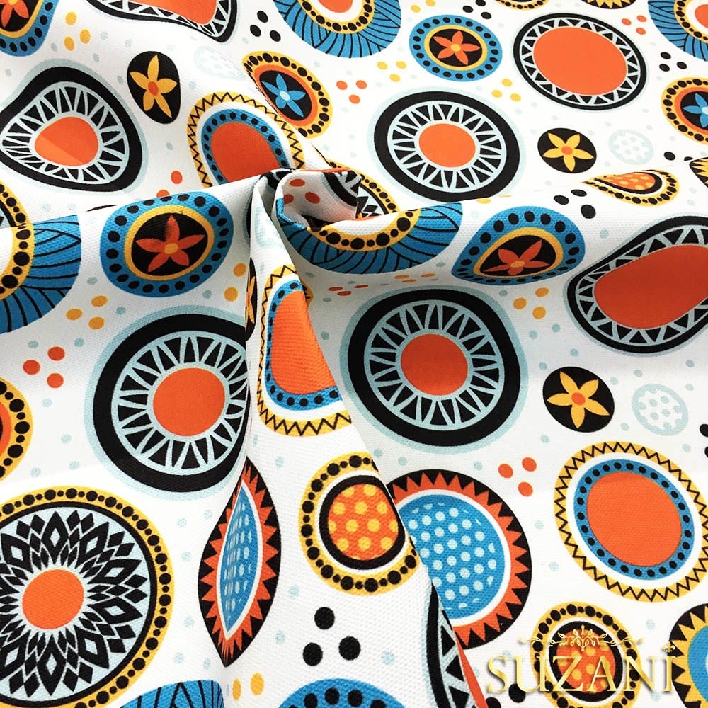 Vintage Çiçekli Daireler Desenli Kumaş