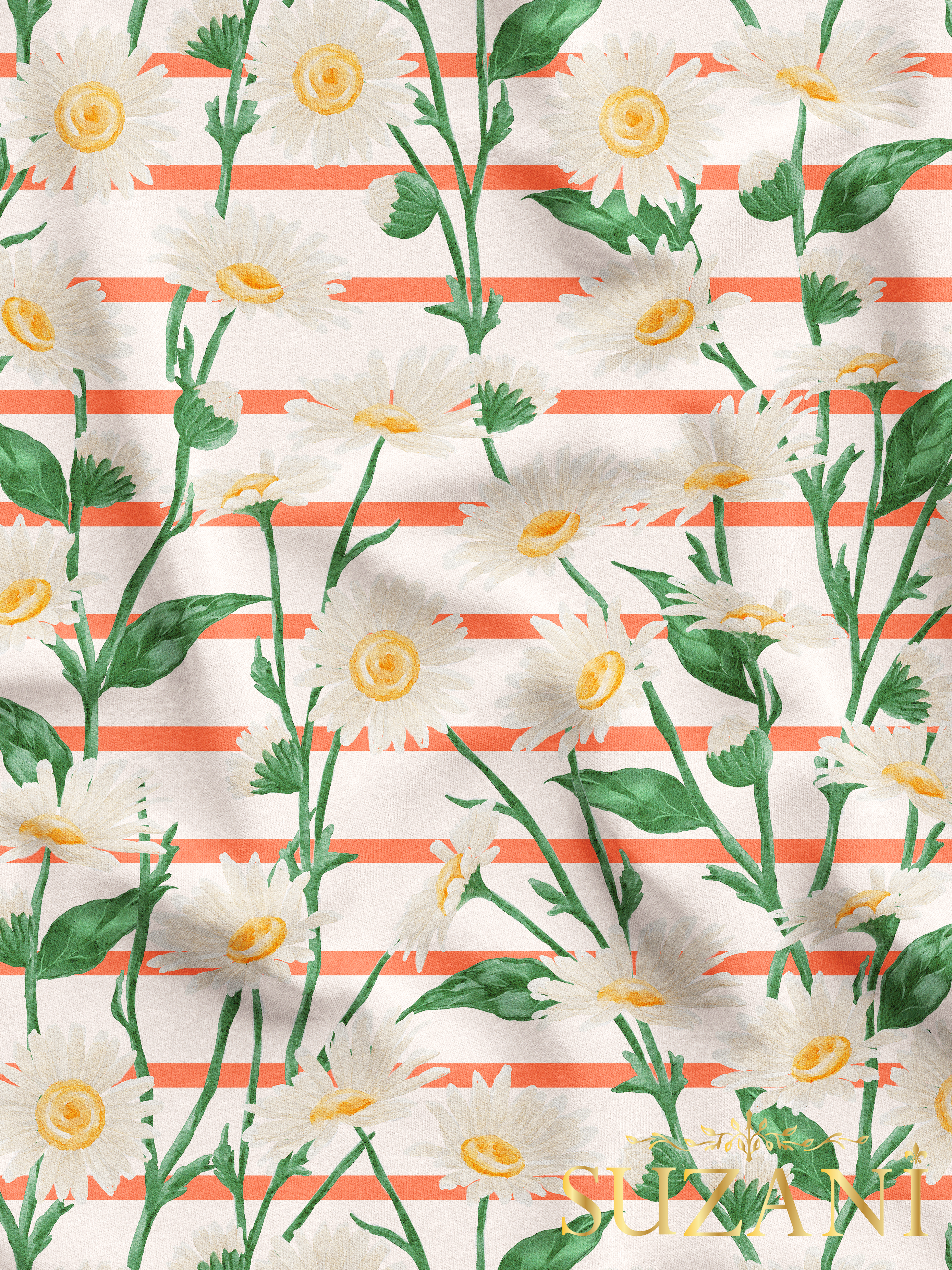 Vintage Garden Papatya Desenli Dijital Baskılı Kumaş