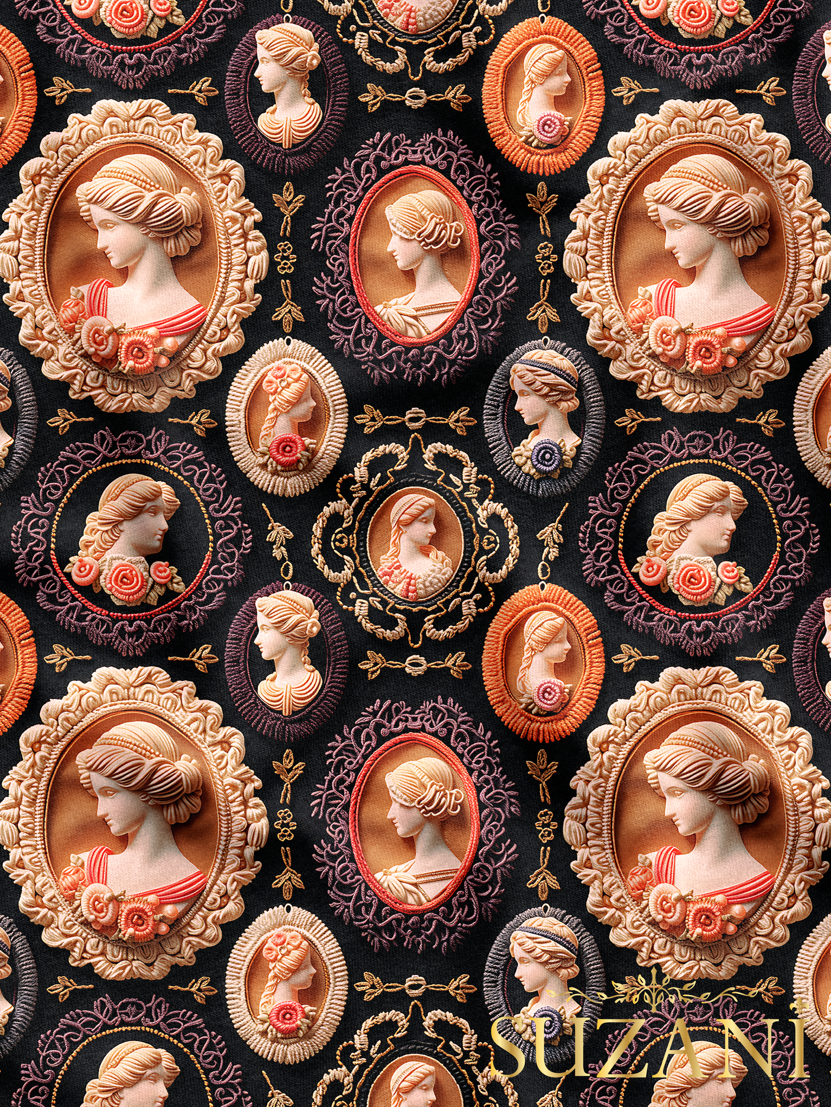 Vintage Kadın Desenli Dijital Baskılı Kumaş