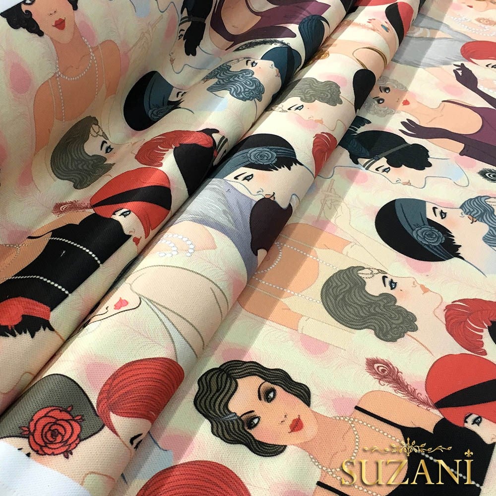 Vintage Kadınlar Desenli Kumaş