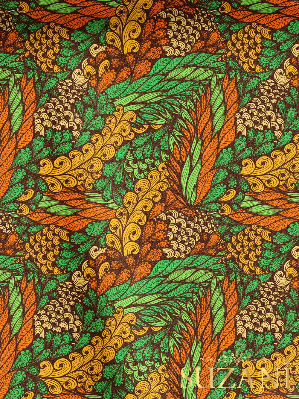 Vitange Çiçek Yeşil Desenli Dijital Baskılı Kumaş