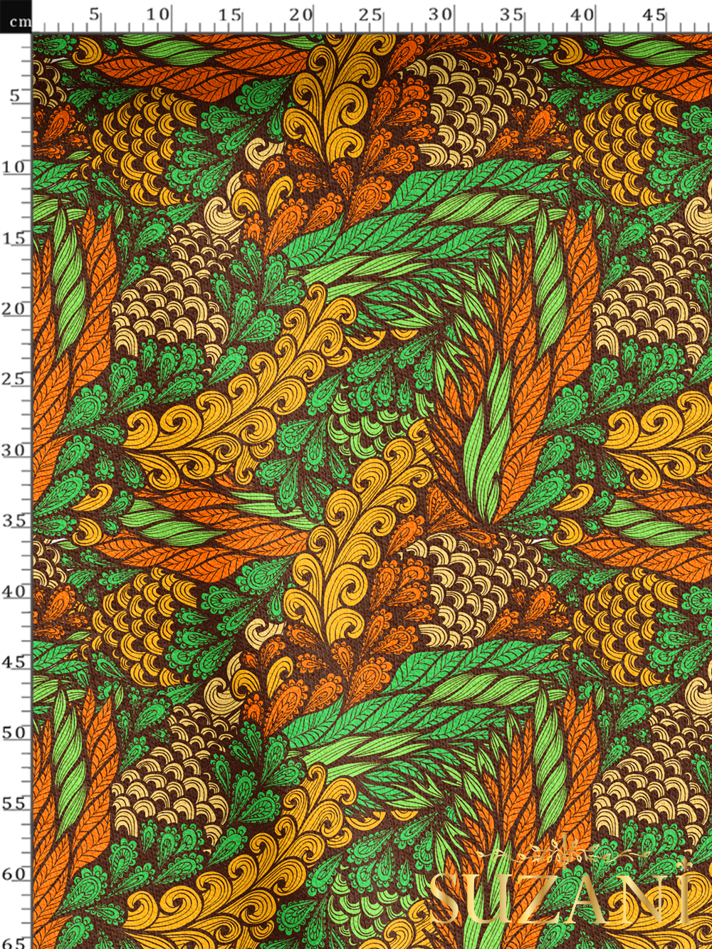 Vitange Çiçek Yeşil Desenli Dijital Baskılı Kumaş