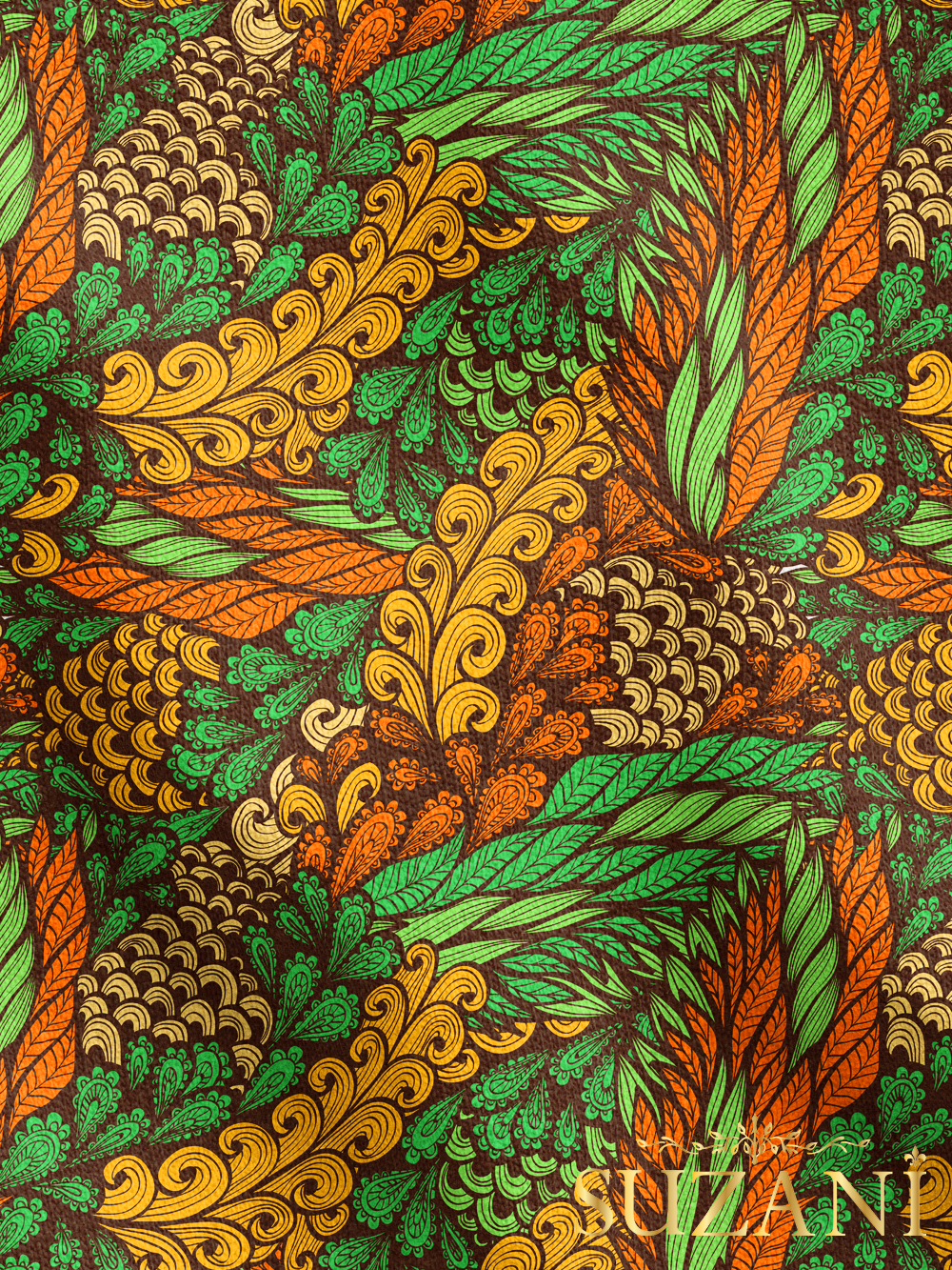 Vitange Çiçek Yeşil Desenli Dijital Baskılı Kumaş