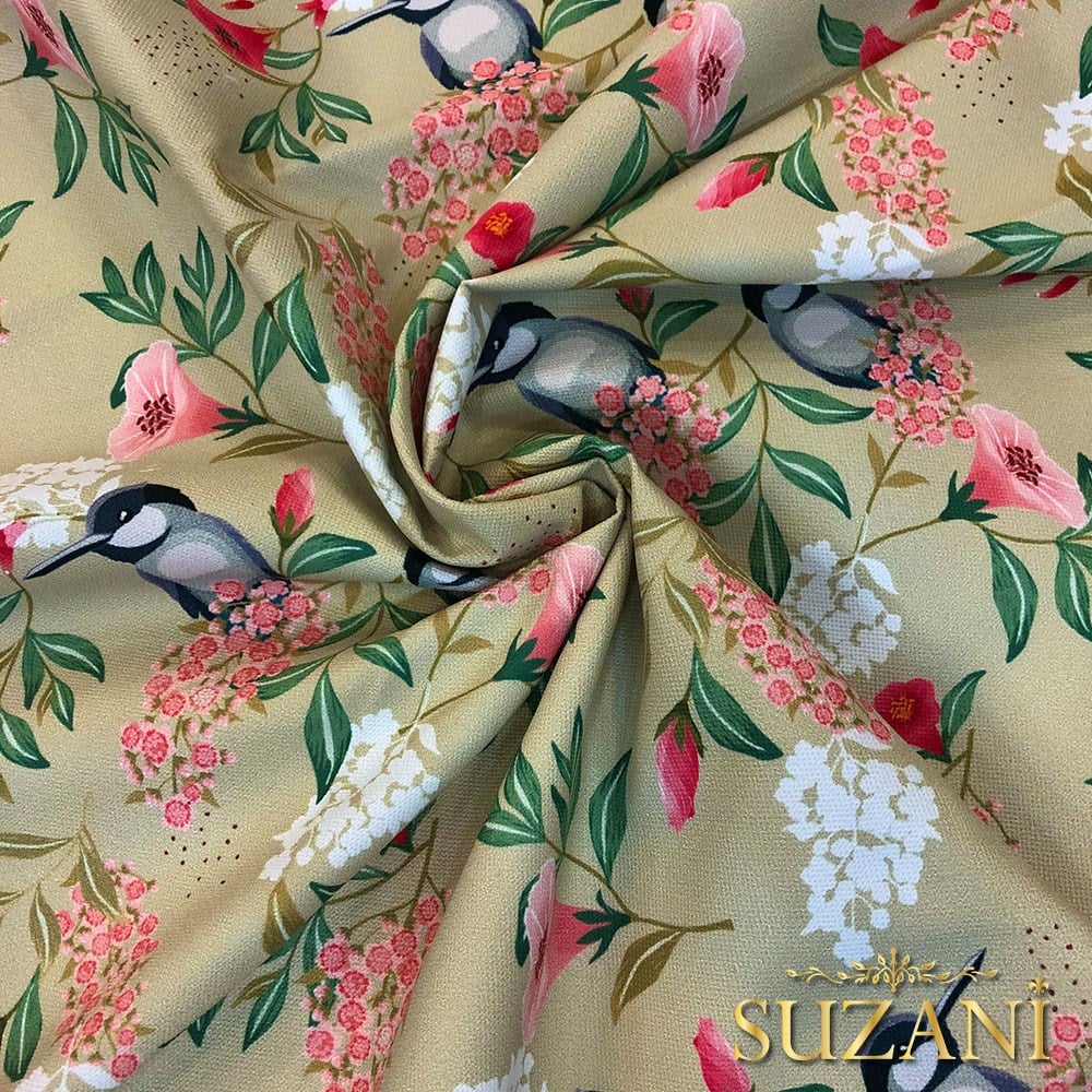 Yağ Yeşili Saka Kuşu Dijital Baskılı Kumaş