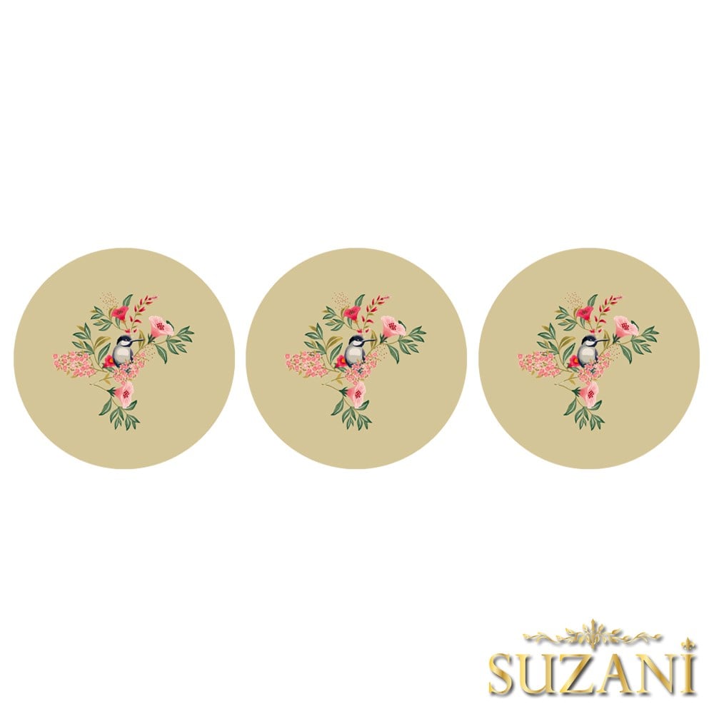 Yağ Yeşili Zemin Saka Kuşu Dikişsiz 3'lü Supla Kumaşı