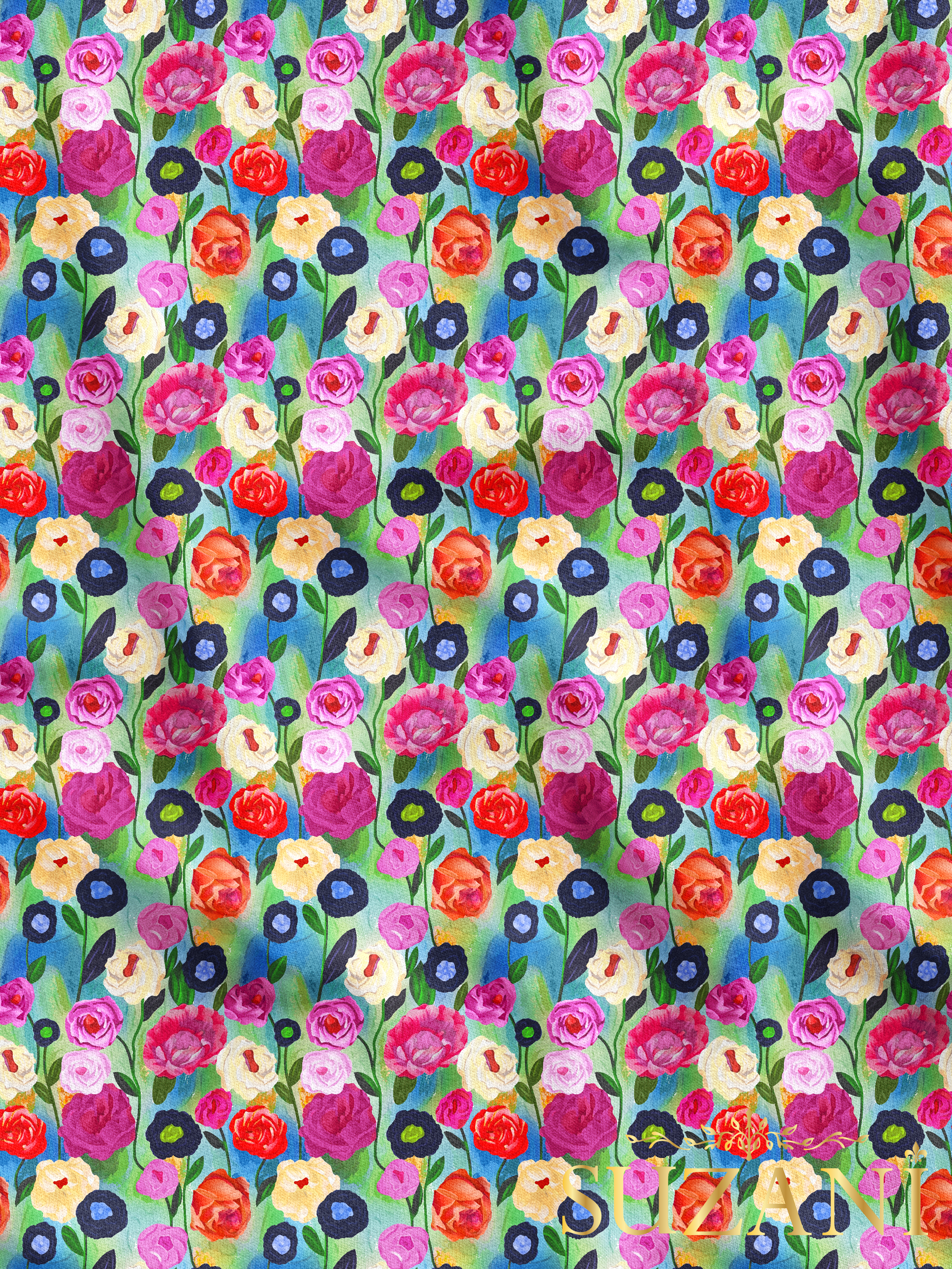 Yağlı Boya Gül Desenli Dijital Baskılı Kumaş