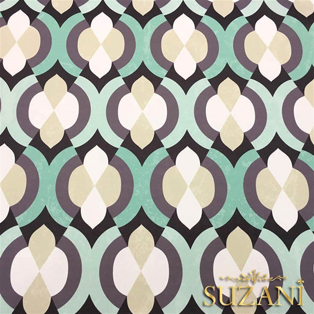 Yeşil Bej Geometrik Desenli Kumaş