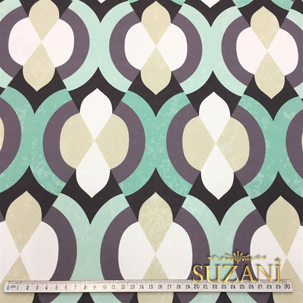 Yeşil Bej Geometrik Desenli Kumaş