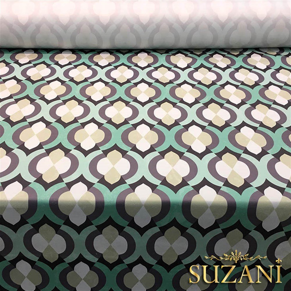 Yeşil Bej Geometrik Desenli Kumaş