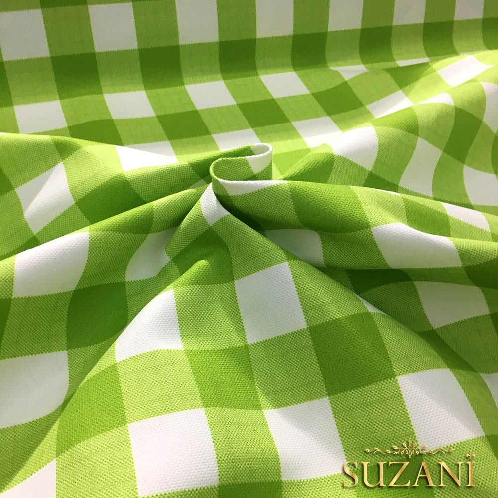 Yeşil Beyaz Klasik Ekose Desenli Kumaş