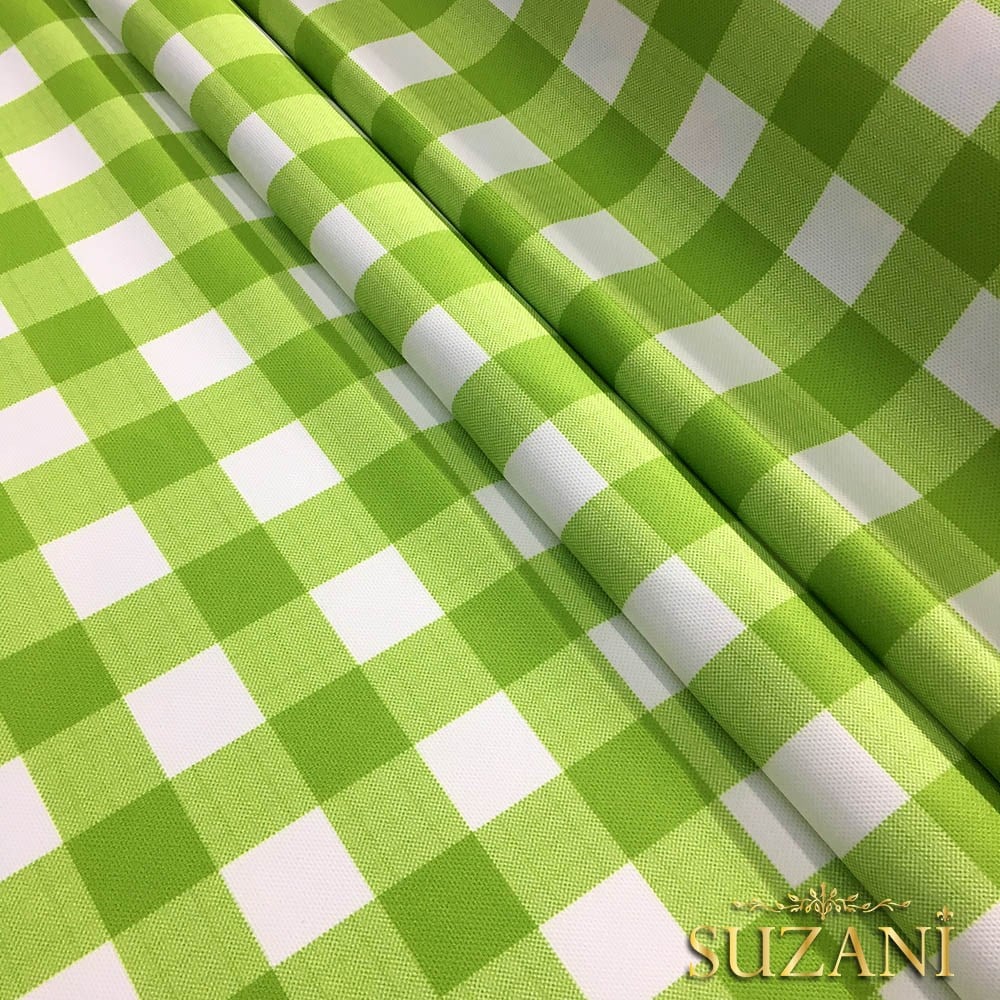 Yeşil Beyaz Klasik Ekose Desenli Kumaş