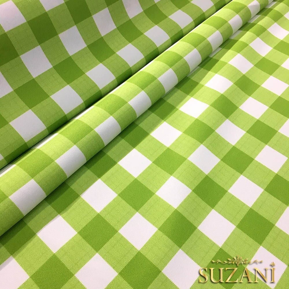 Yeşil Beyaz Klasik Ekose Desenli Kumaş