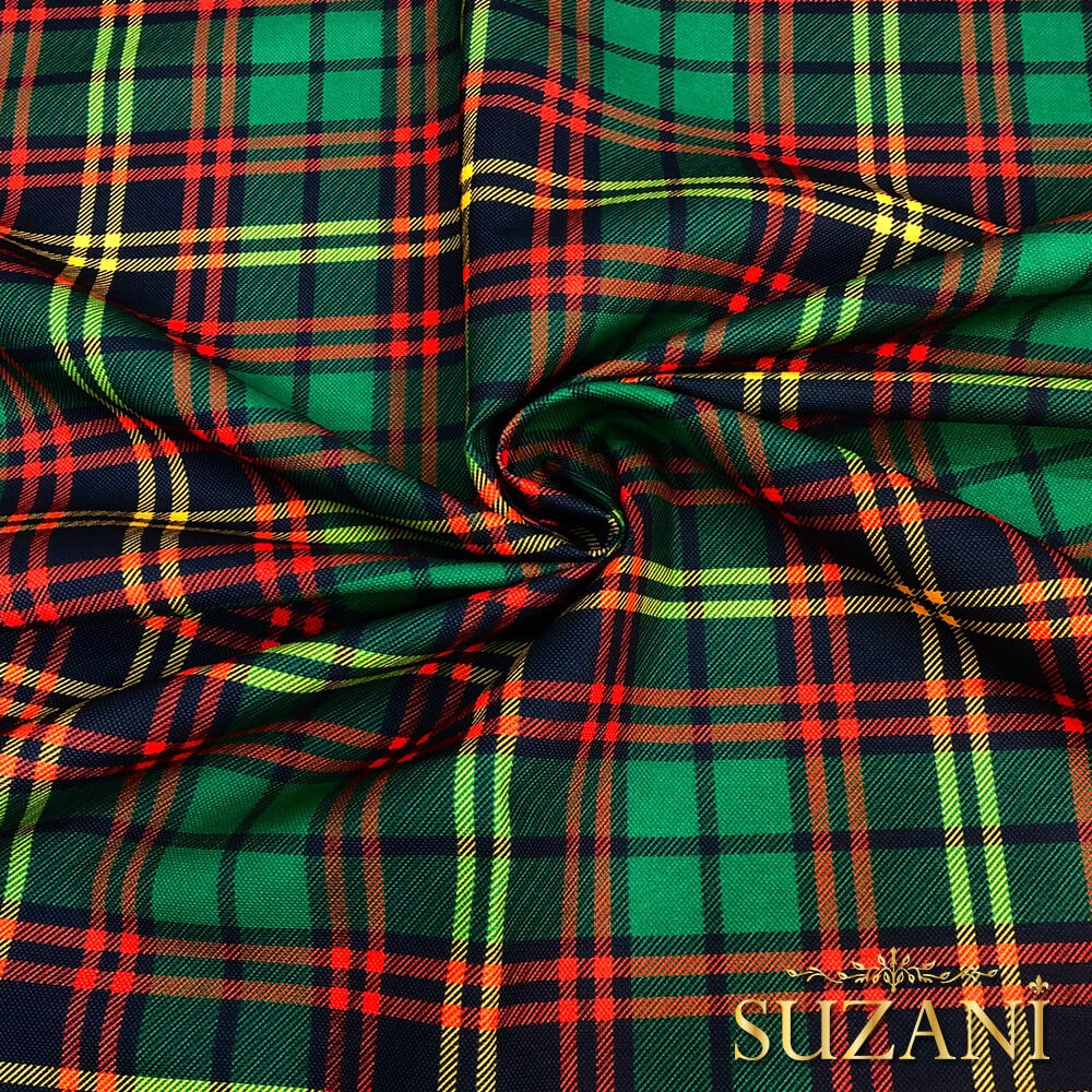 Yeşil Ekose Desenli Dijital Baskılı Kumaş