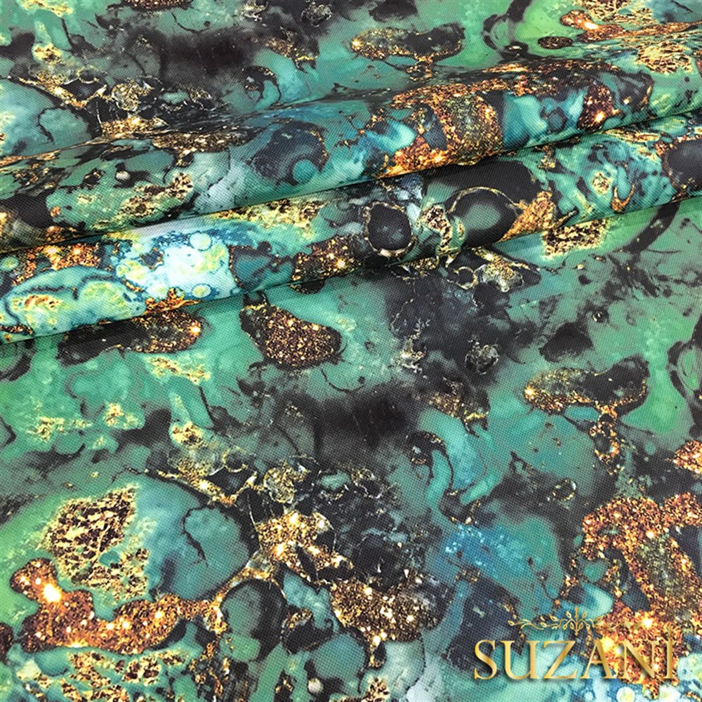 Yeşil Gold Malakit Desenli Kumaş