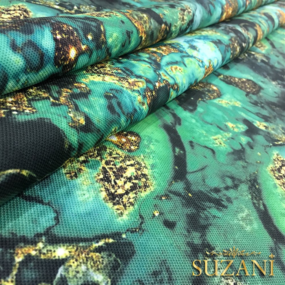 Yeşil Gold Malakit Desenli Kumaş
