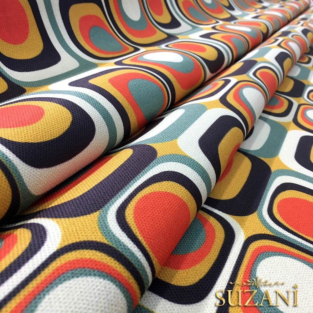 Yeşil Kırmızı Geometrik Vintage Kumaş