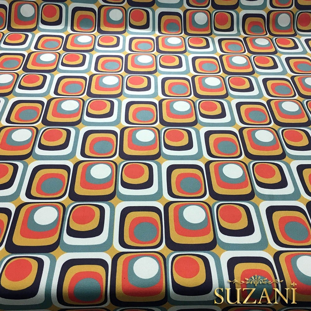 Yeşil Kırmızı Geometrik Vintage Kumaş