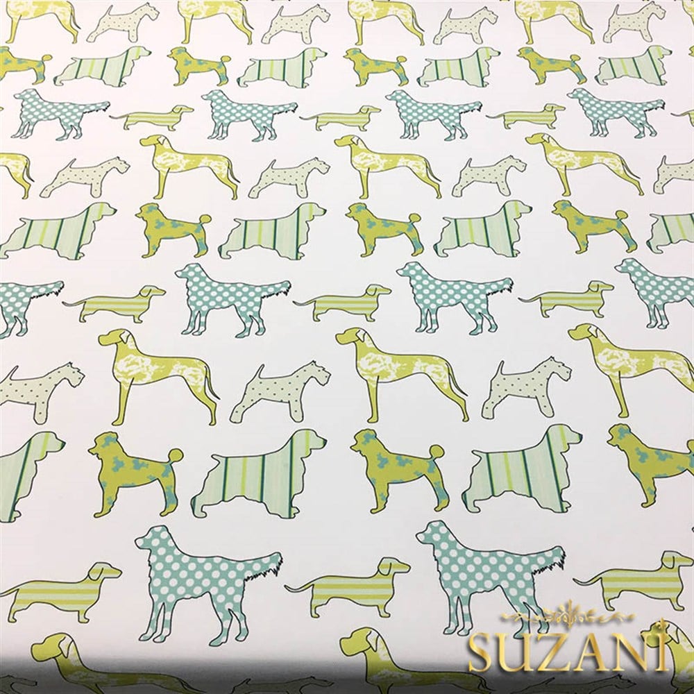 Yeşil Köpekler Desenli Kumaş