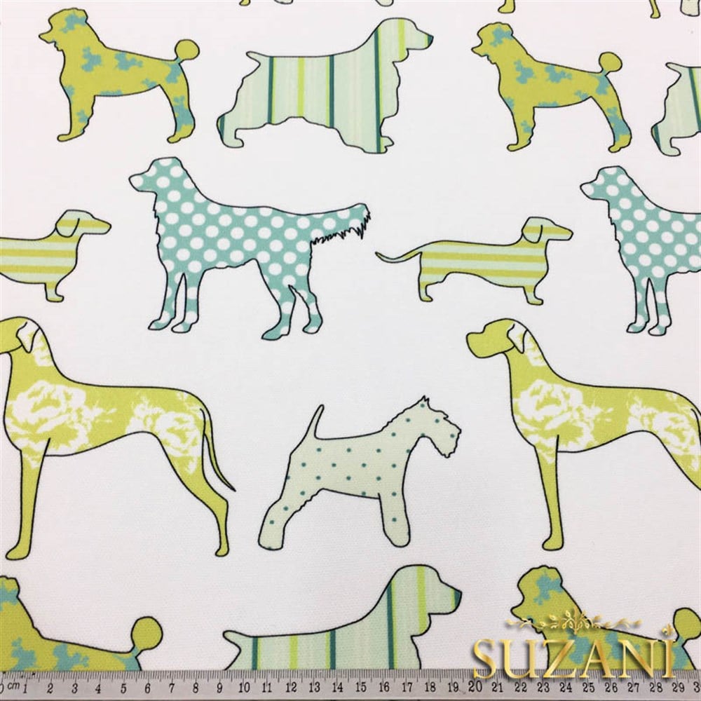 Yeşil Köpekler Desenli Kumaş