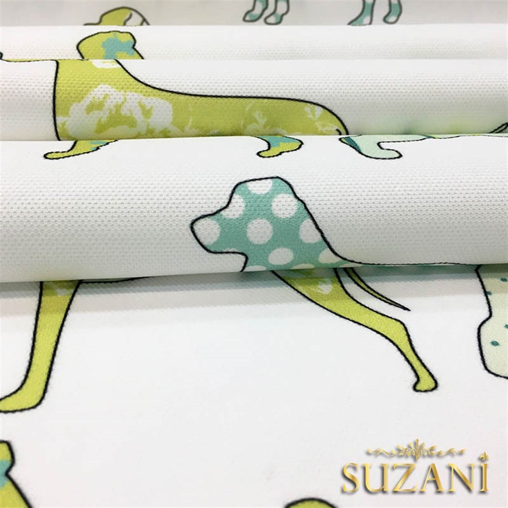 Yeşil Köpekler Desenli Kumaş