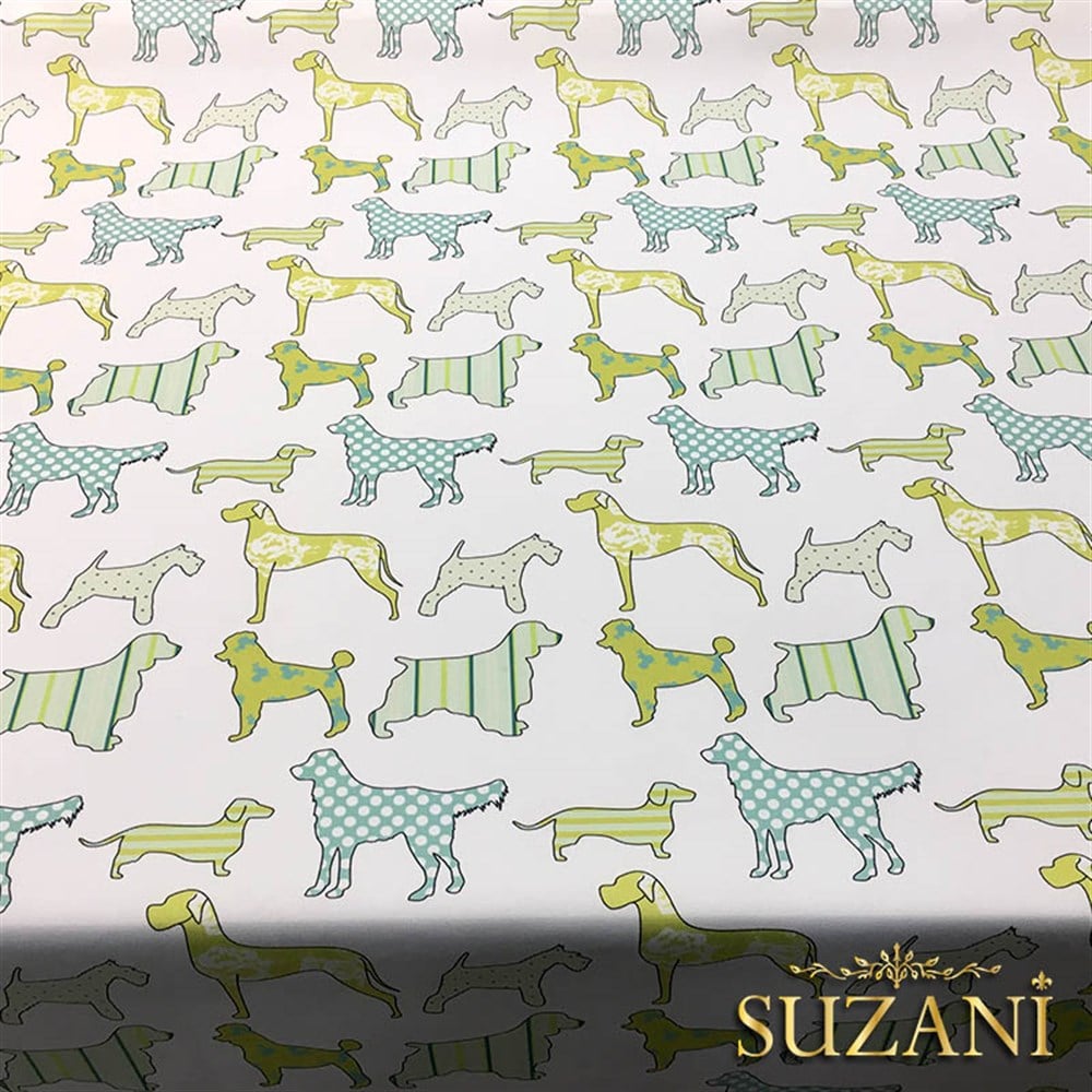 Yeşil Köpekler Desenli Kumaş