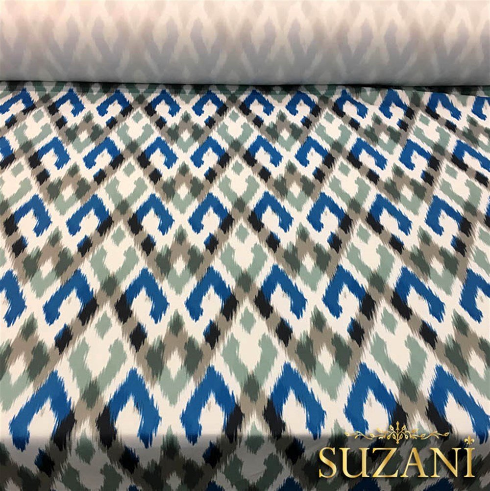 Yeşil Mavi İkat Kumaş