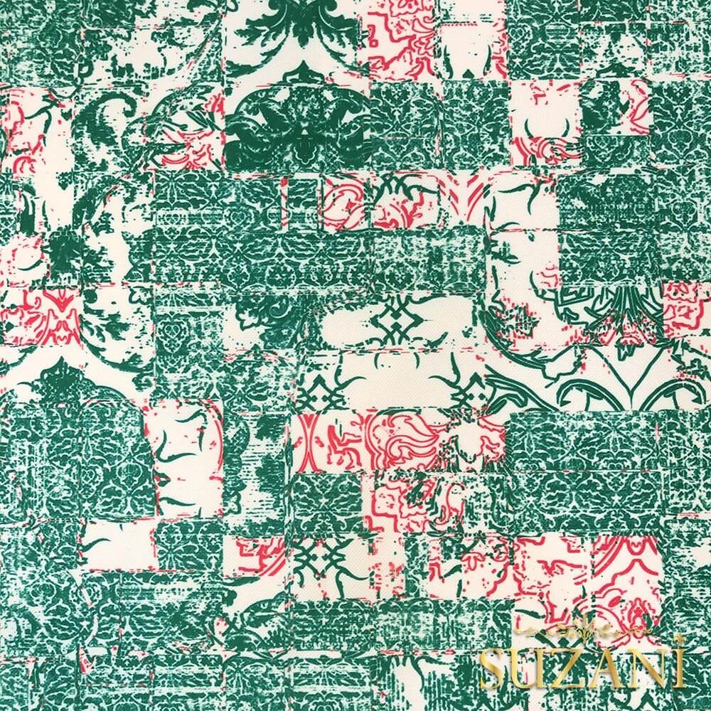 Yeşil Modern Patchwork Desenli Dijital Baskılı Kumaş