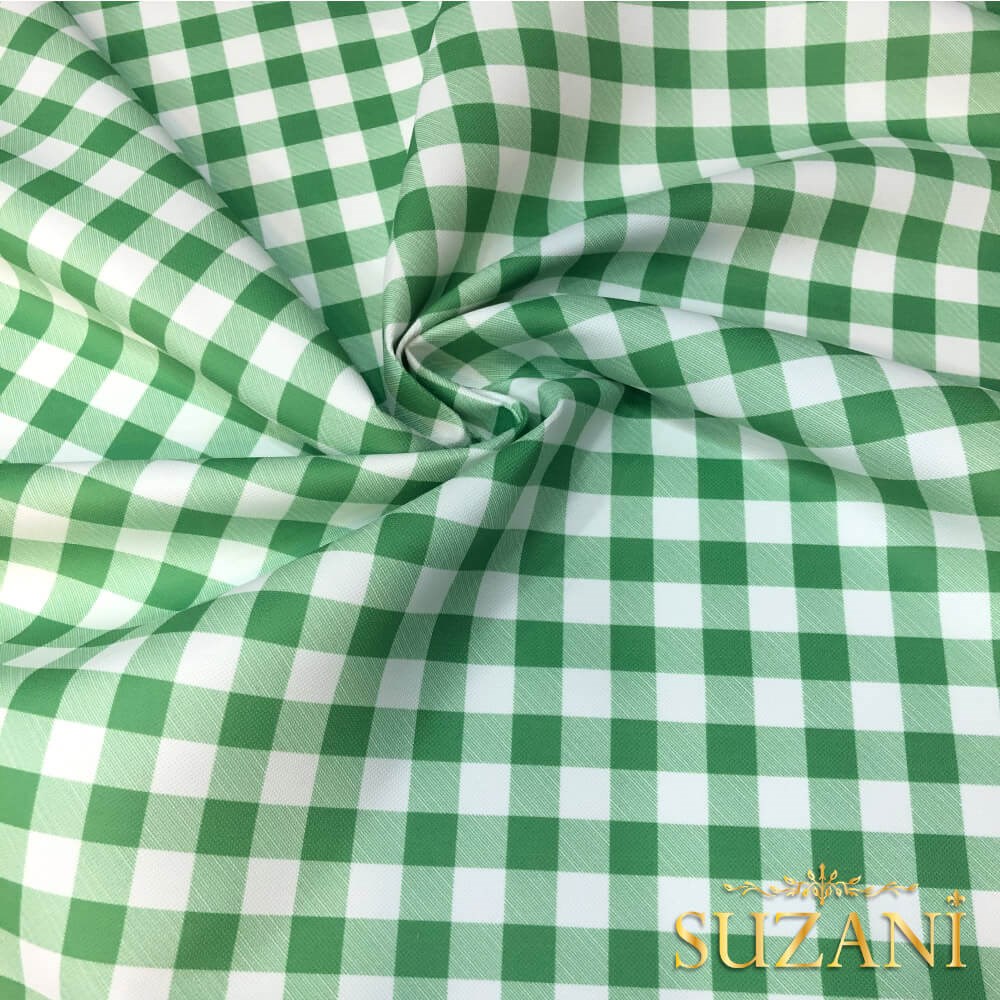 Yeşil Pötikare Desenli Dijital Baskılı Kumaş