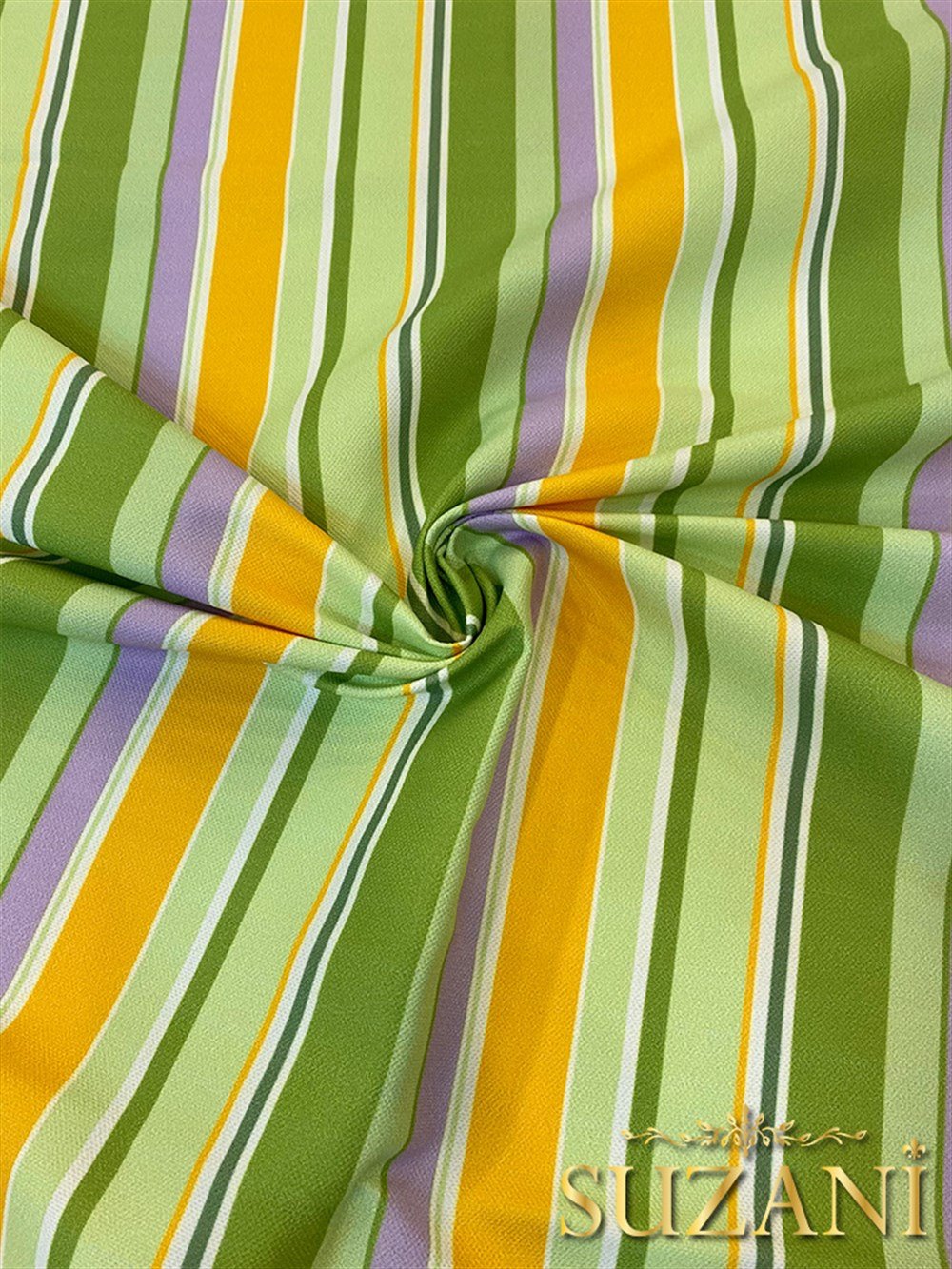 Yeşil Sarı Dikey Çizgi Desenli Dijital Baskılı Kumaş