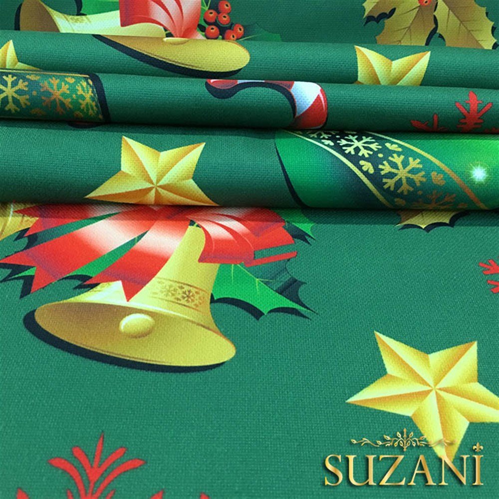 Yeşil Zemin Yılbaşı Desenli Kumaş