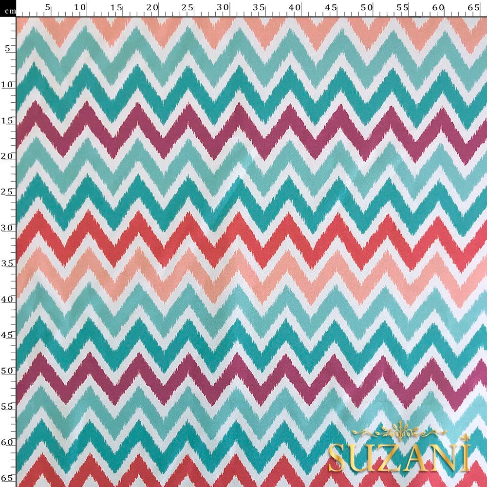 Yeşil Zikzak Desen Dijital Baskılı Kumaş