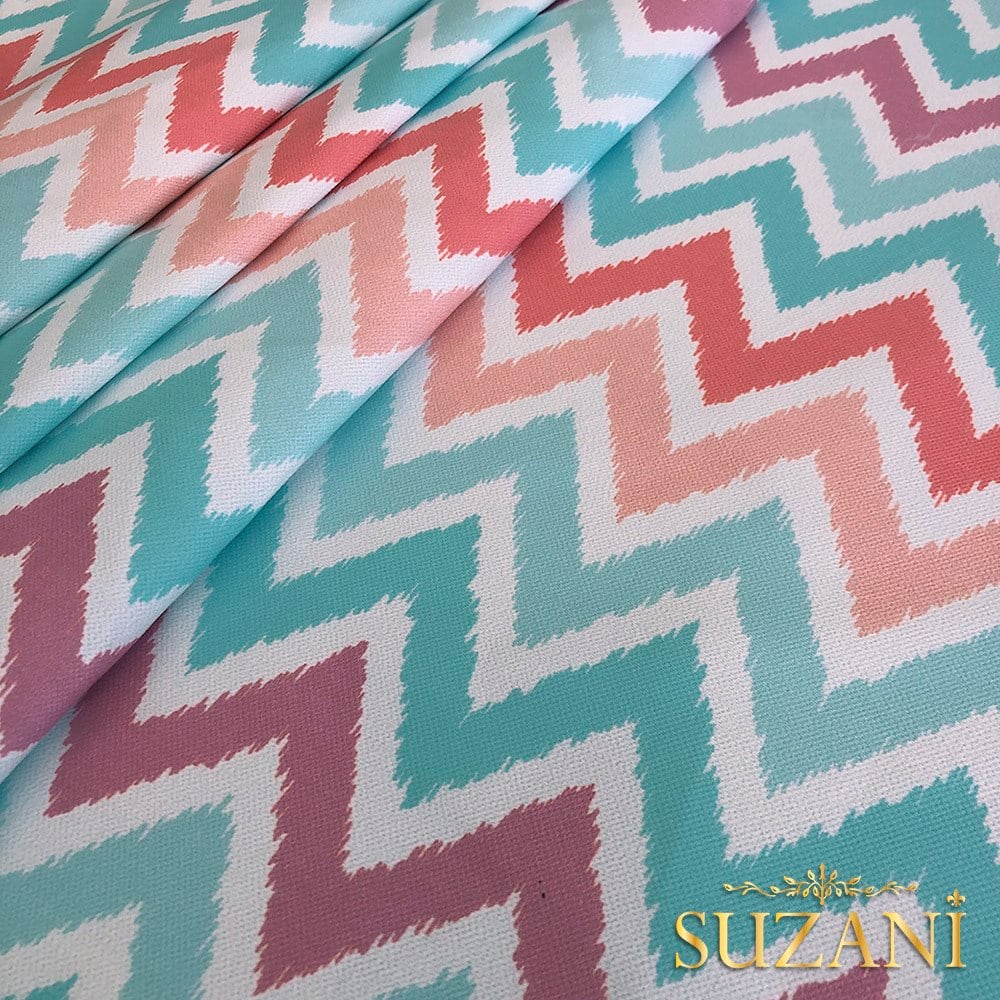 Yeşil Zikzak Desen Dijital Baskılı Kumaş